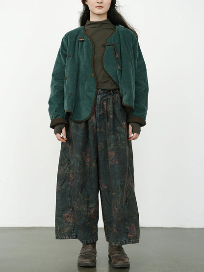 Wide Leg Pants Women - Retro Flower Design, Elastic Waist, Comfortable Fit - Brand Name - 5