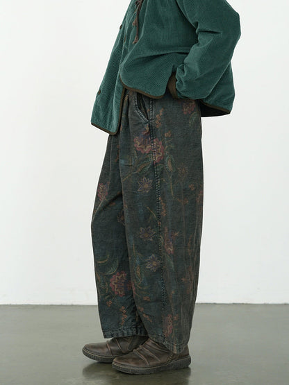 Wide Leg Pants Women - Retro Flower Design, Elastic Waist, Comfortable Fit - Brand Name - 7