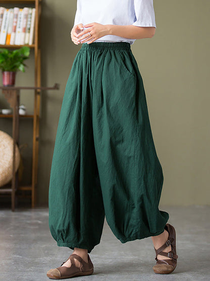 Women's Pants - Plus Size Cotton-Linen Casual Lantern Pants with Pockets & Elastic Waist - Brand Name - 2
