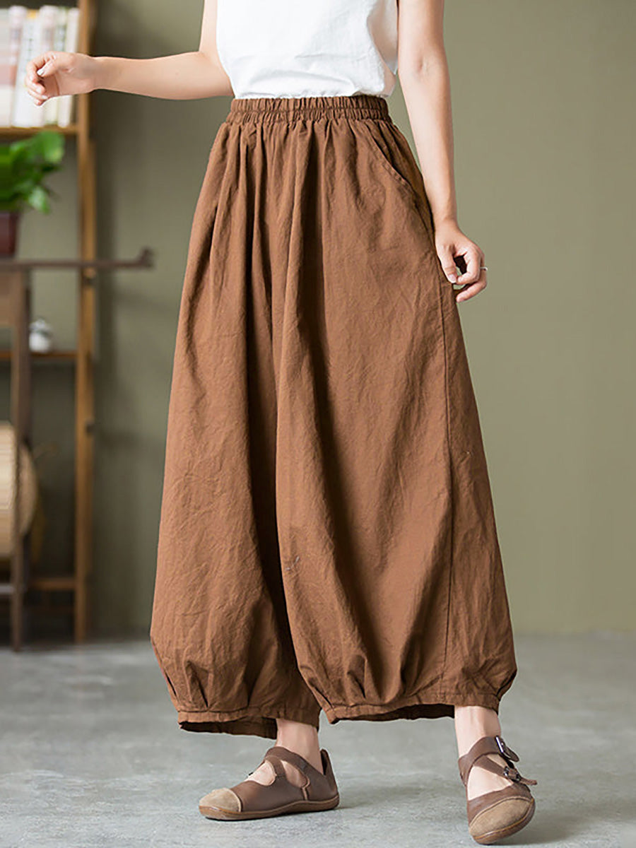 Women's Pants - Plus Size Cotton-Linen Casual Lantern Pants with Pockets & Elastic Waist - Brand Name - 3