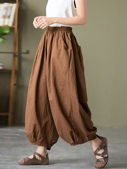 Women's Pants - Plus Size Cotton-Linen Casual Lantern Pants with Pockets & Elastic Waist - Brand Name - 5