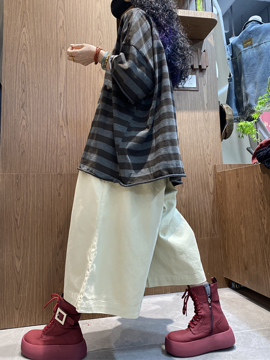 Women's Shirt - Plus Size O-Neck Cotton Top, Stripe Colorblock Design, Short Raglan Sleeves - Brand Name - 6