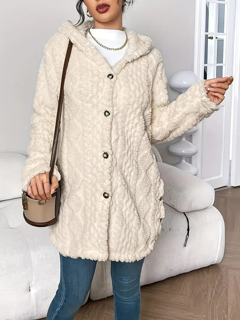 Women's Hooded Cable Knit Longline Cardigan - additional product view | Hensley London
