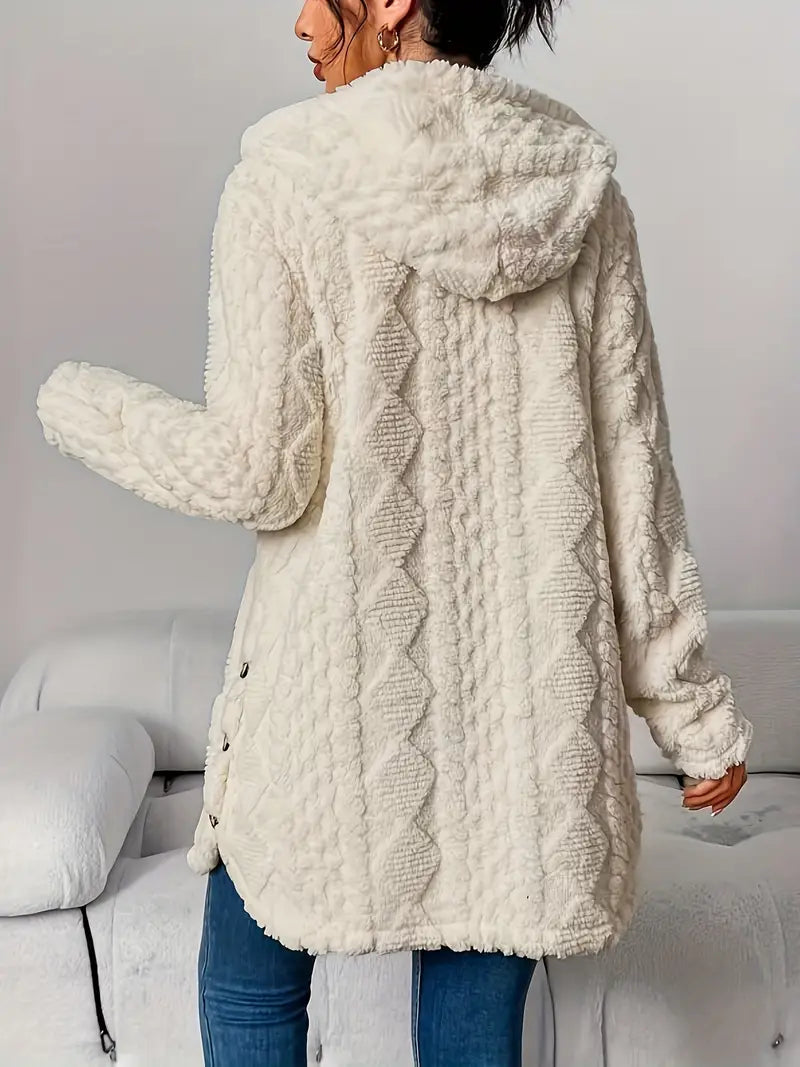 Women's Hooded Cable Knit Longline Cardigan - additional product view | Hensley London