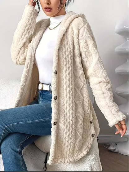 Women's Hooded Cable Knit Longline Cardigan - additional product view | Hensley London