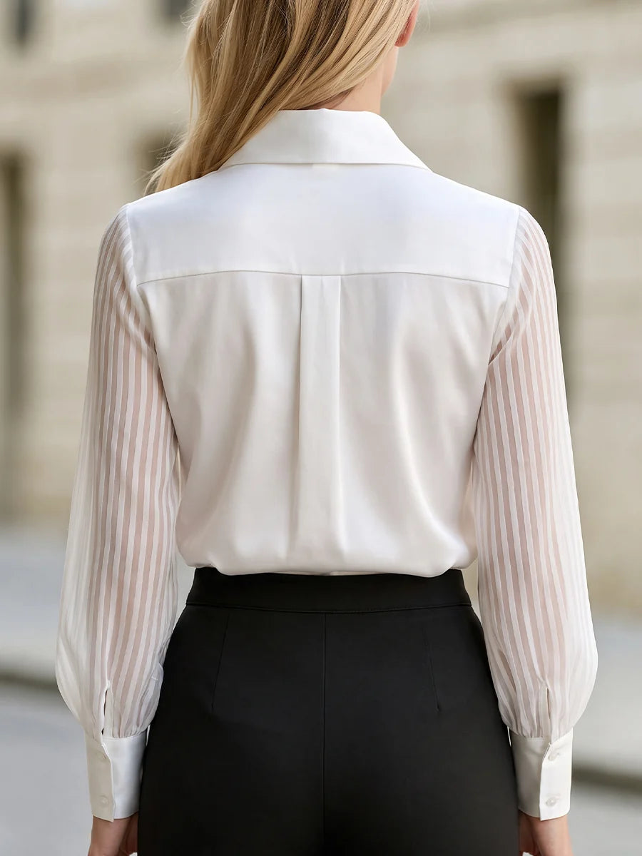 Women's Satin Blouse with Sheer Striped Sleeves – product view 5
