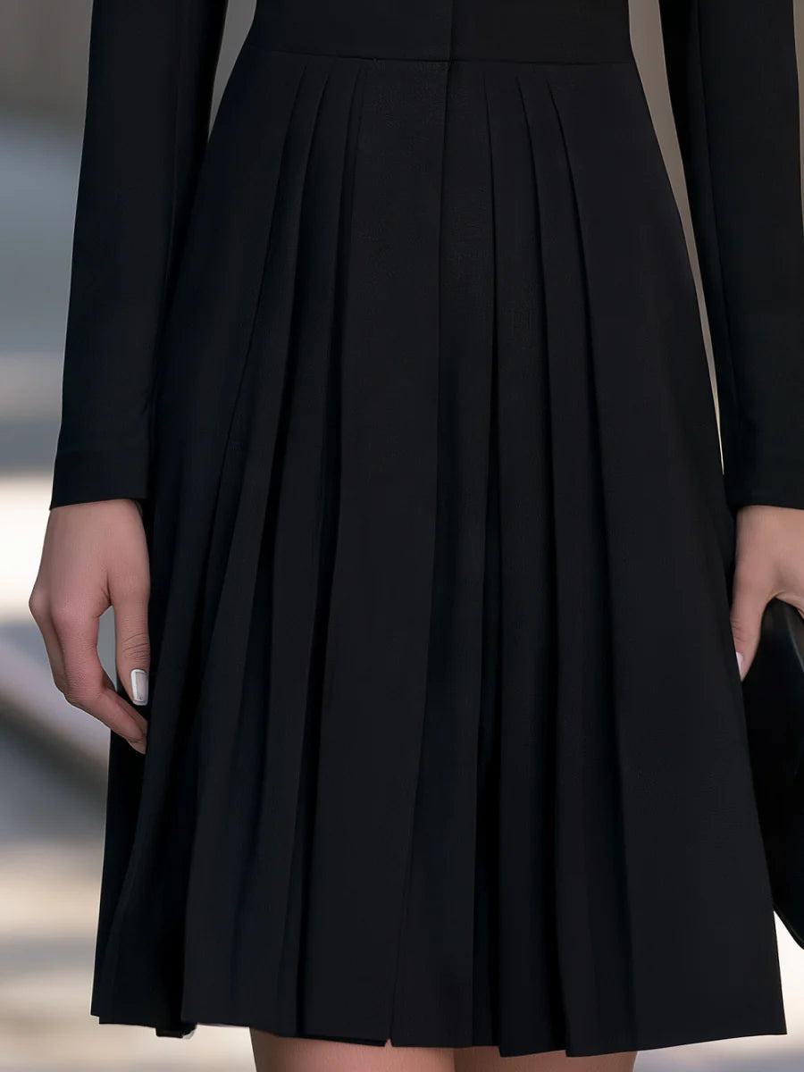 Women's Pleated Shirt-Collar A-Line Midi Dress – product view 4