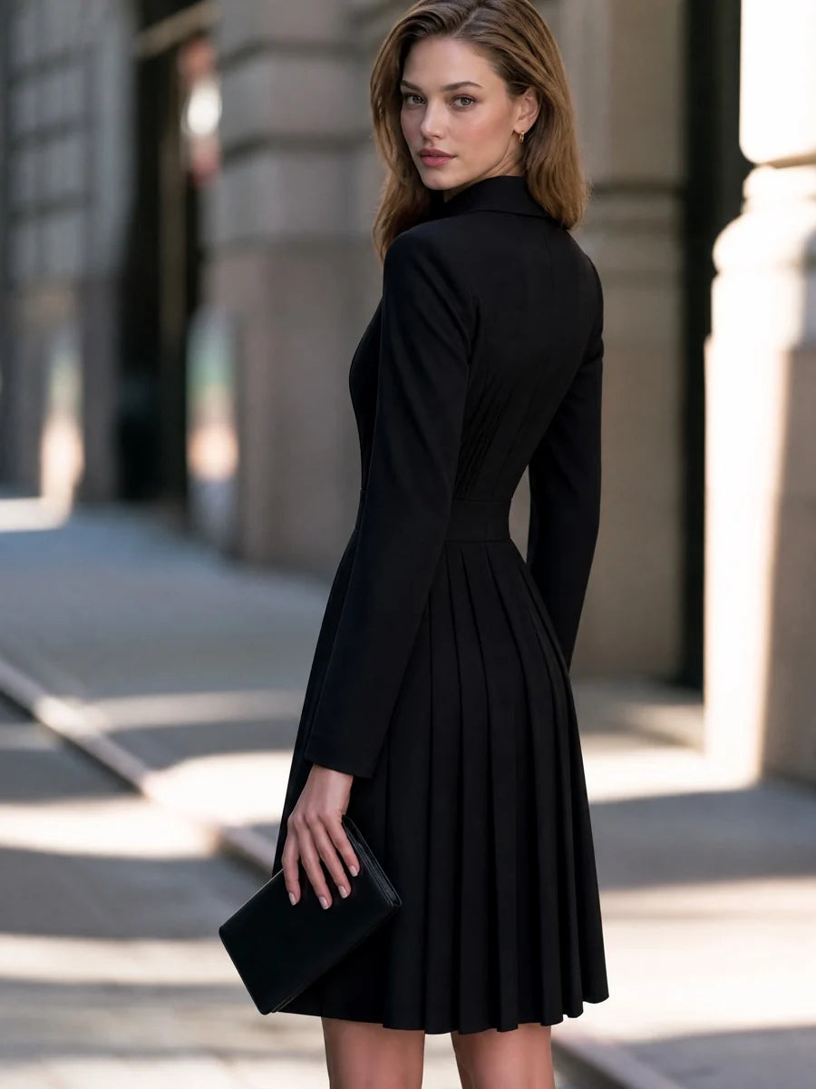 Women's Pleated Shirt-Collar A-Line Midi Dress – product view 5