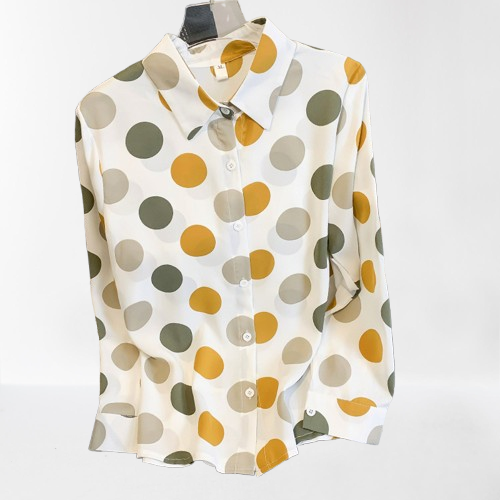 Womens Polka Dot Button-Up Shirt, Lightweight Long Sleeve Blouse for Casual Wear 1