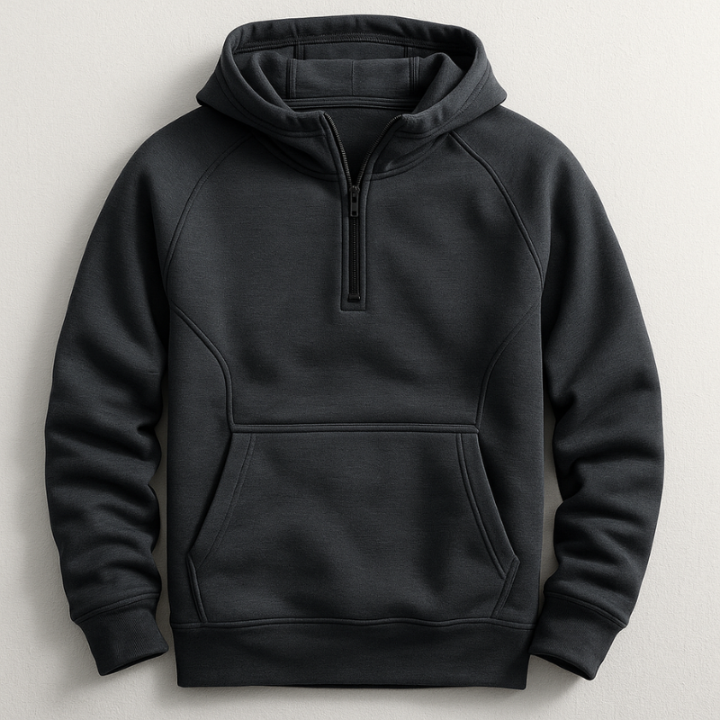 Men's Cotton Half-Zip Hoodie with Kangaroo Pocket in Gray - product view | Hensley London