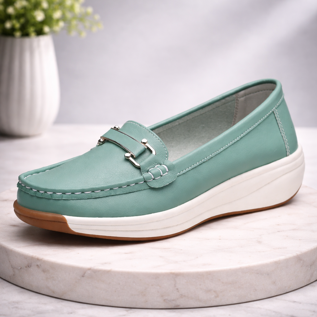 Women's Leather Platform Orthopedic Comfort Loafers in Black – side view | Hensley London