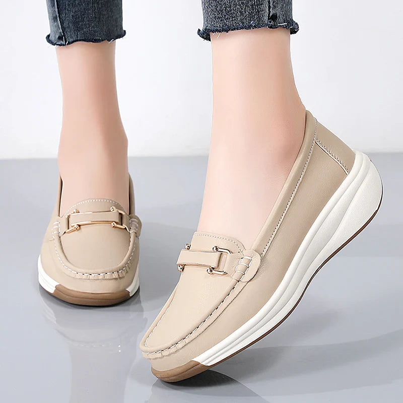 Women's Leather Platform Orthopedic Comfort Loafers – platform sole view | Hensley London