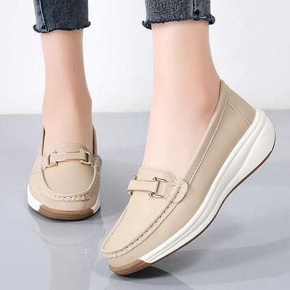 Women's Leather Platform Orthopedic Comfort Loafers – platform sole view | Hensley London