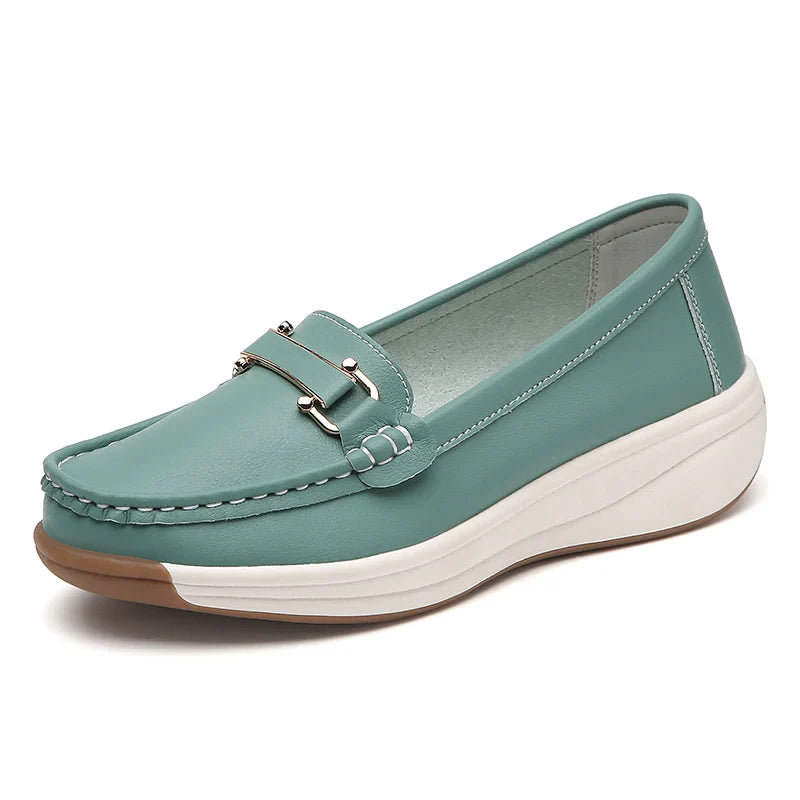 Women's Leather Platform Orthopedic Comfort Loafers – top view | Hensley London