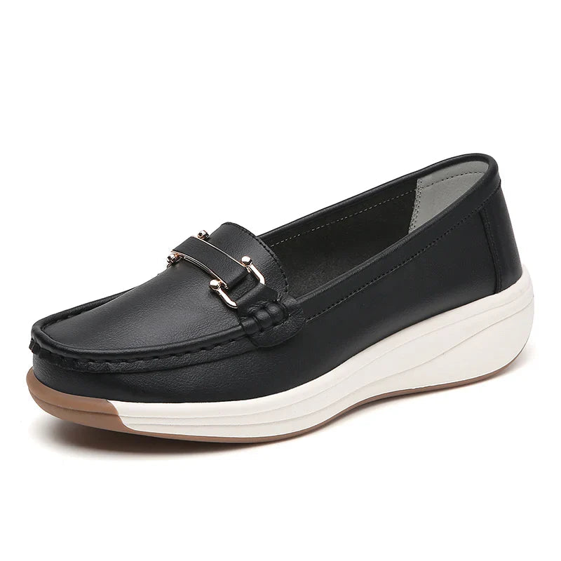Women's Leather Platform Orthopedic Comfort Loafers – back view | Hensley London