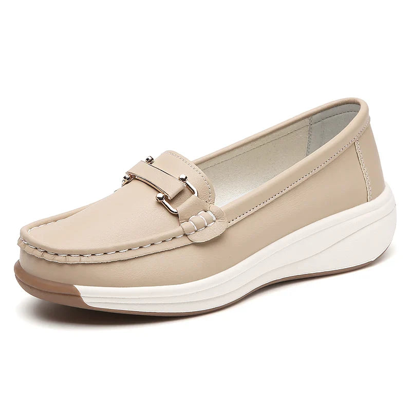 Women's Leather Platform Orthopedic Comfort Loafers – leather close-up view | Hensley London