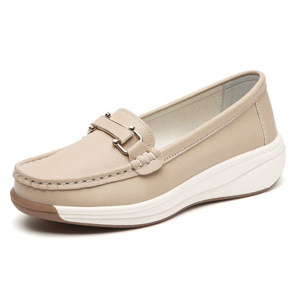 Women's Leather Platform Orthopedic Comfort Loafers – leather close-up view | Hensley London