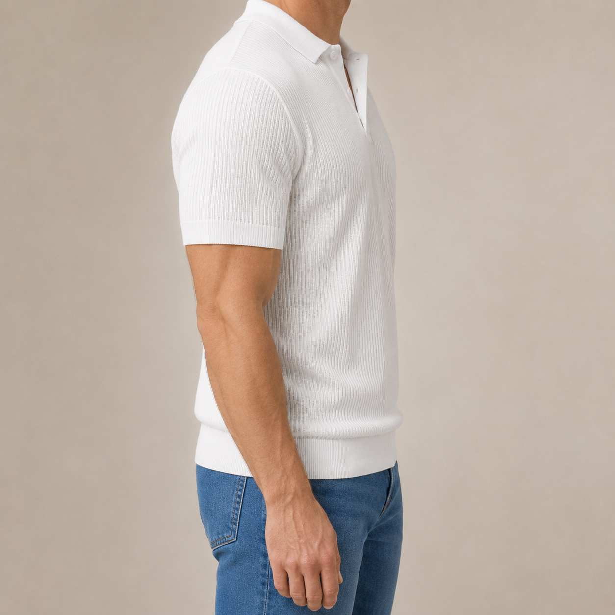 Men's Wool-Cotton Textured Knit Polo – detail view | Hensley London