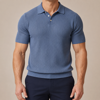 Men's Wool-Cotton Textured Knit Polo – back view | Hensley London