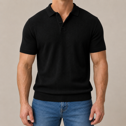 Men's Wool-Cotton Textured Knit Polo – full-length view | Hensley London