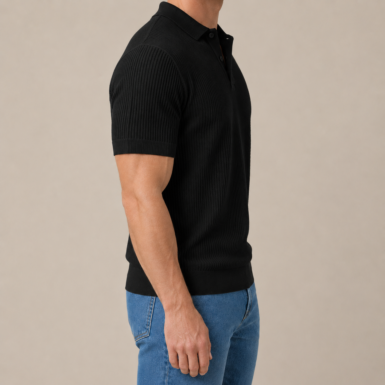 Men's Wool-Cotton Textured Knit Polo – product view | Hensley London