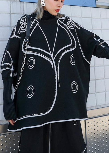 Women's Plus Size Blouse Black Print Knit Batwing Sleeve - 1