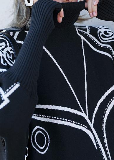 Women's Plus Size Blouse Black Print Knit Batwing Sleeve - 5