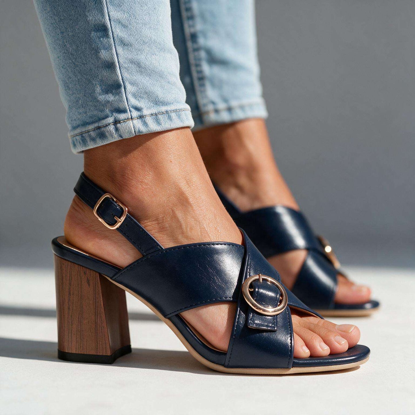 Women's Slingback Buckle Block Heels – product view | Hensley London