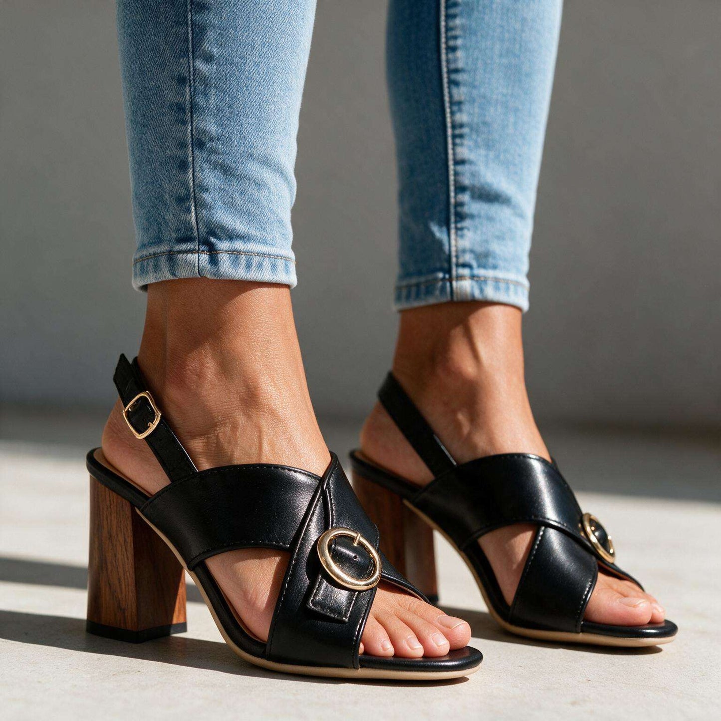 Women's Slingback Buckle Block Heels – product view | Hensley London