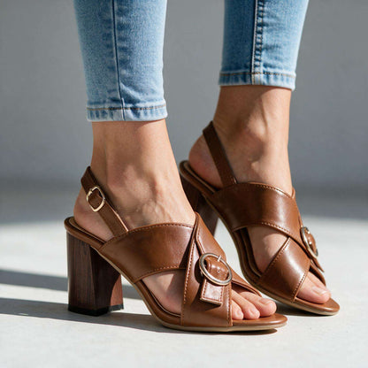 Women's Slingback Buckle Block Heels – heel detail | Hensley London