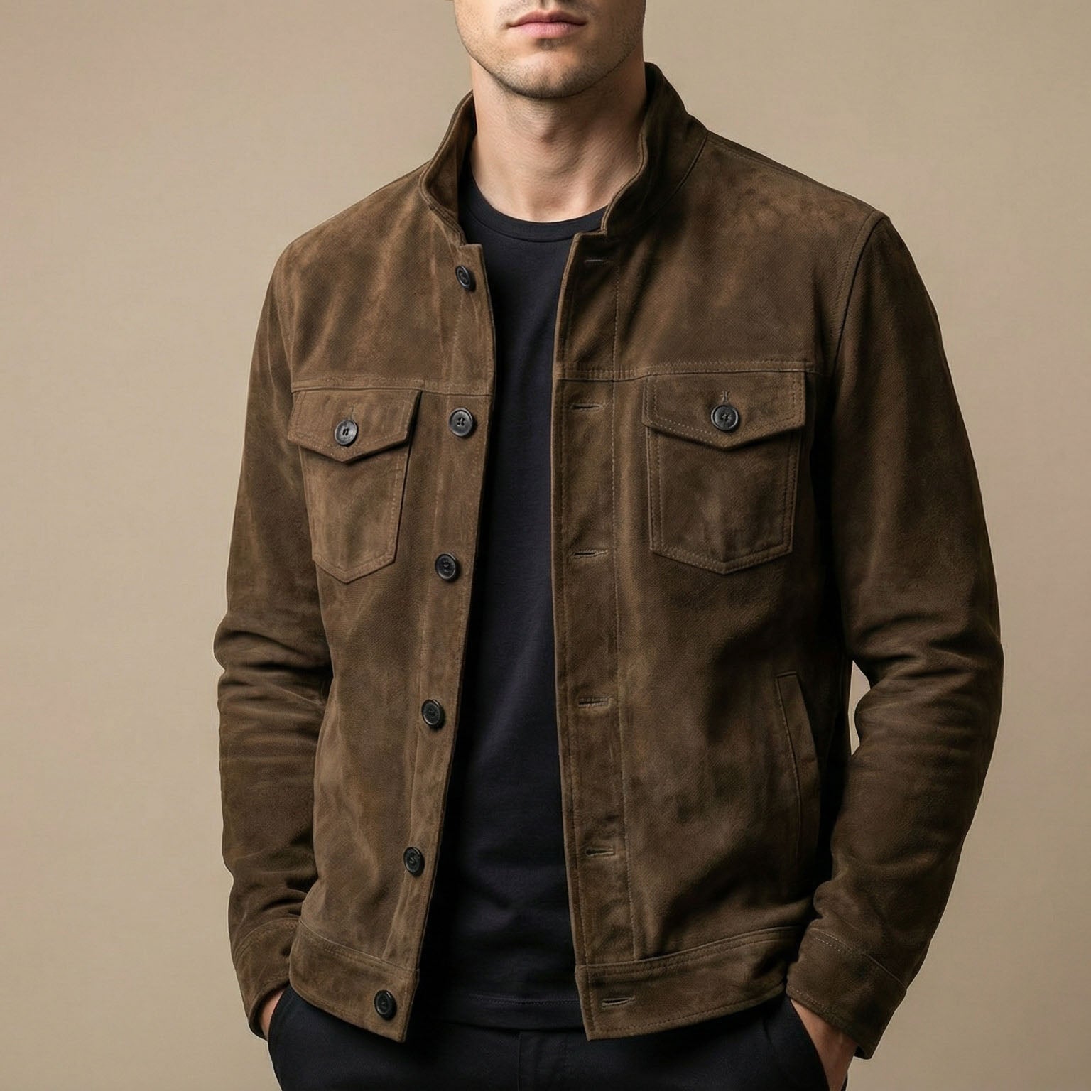 Men's Suede Field Jacket - fabric detail | Hensley London