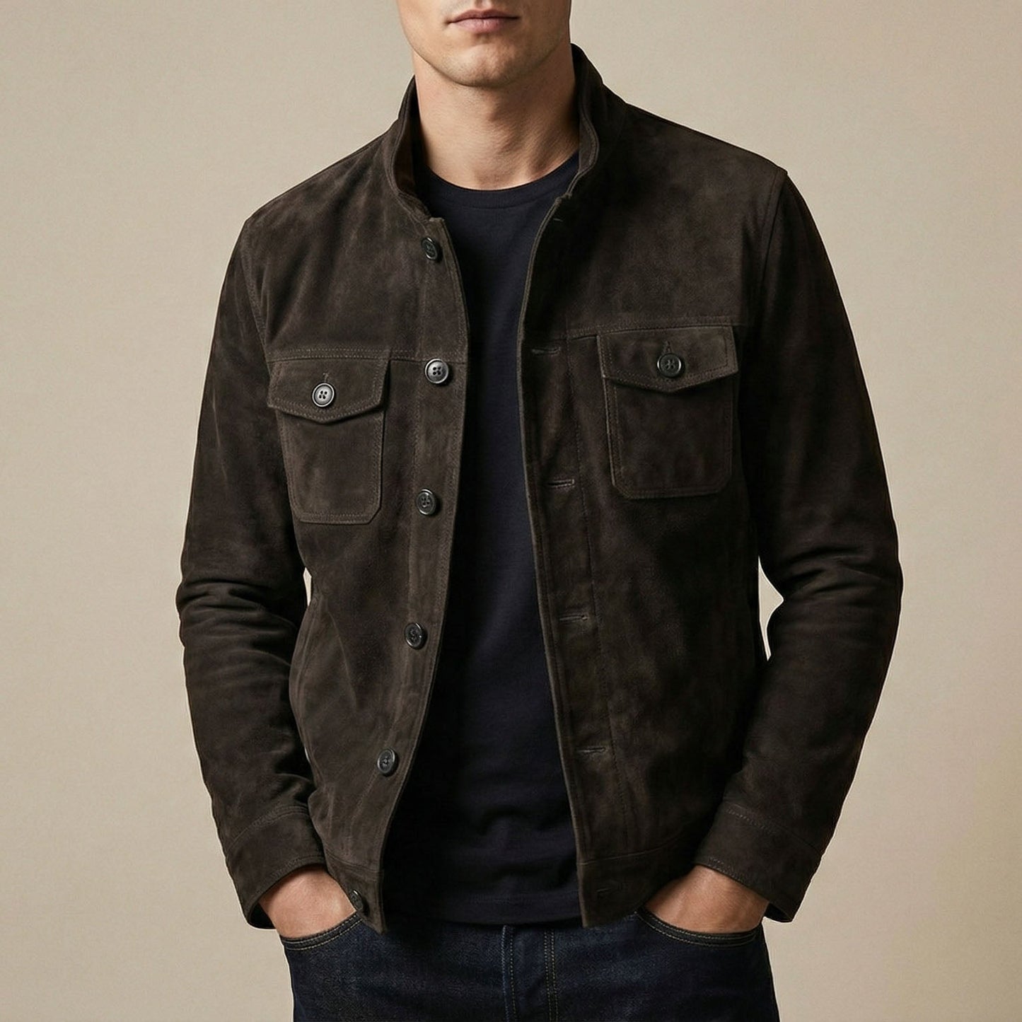 Men's Suede Field Jacket - styled view | Hensley London
