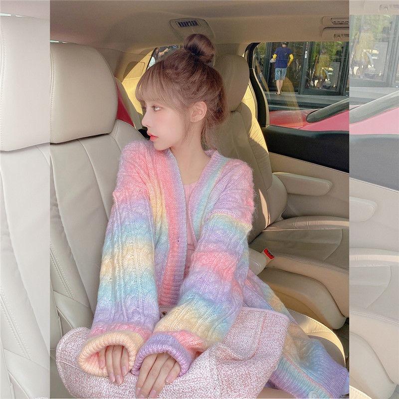 Rainbow Knitted Long Sleeve Cardigan Sweater 4