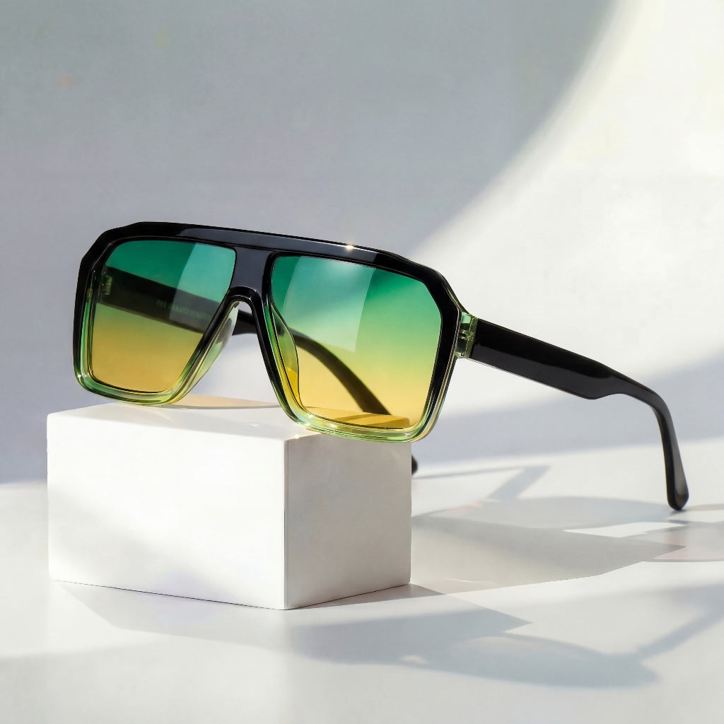 Women's Retro Gradient Sunglasses in Gradient Green – front view | Hensley London