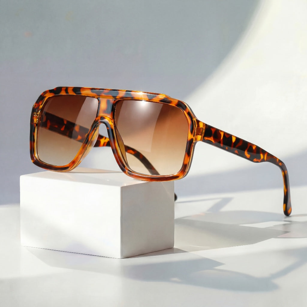 Women's Retro Gradient Sunglasses in Leopard – front view | Hensley London