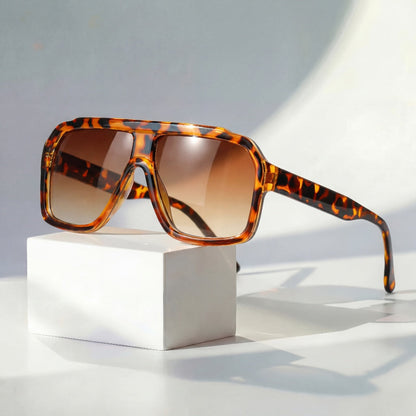 Women's Retro Gradient Sunglasses in Leopard – front view | Hensley London