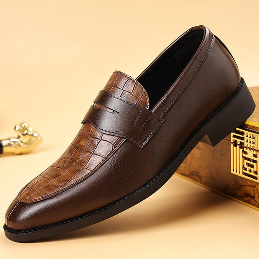 Men's Croc-Effect Penny Loafers in Brown - product view | Hensley London