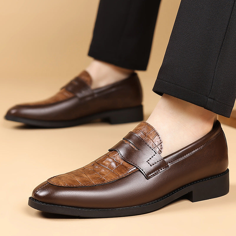 Men's Croc-Effect Penny Loafers in Brown - additional view 2 | Hensley London