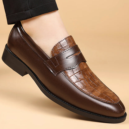 Men's Croc-Effect Penny Loafers in Brown - additional view 3 | Hensley London