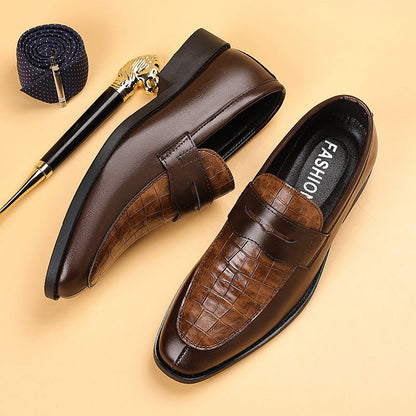 Men's Croc-Effect Penny Loafers in Brown - additional view 4 | Hensley London
