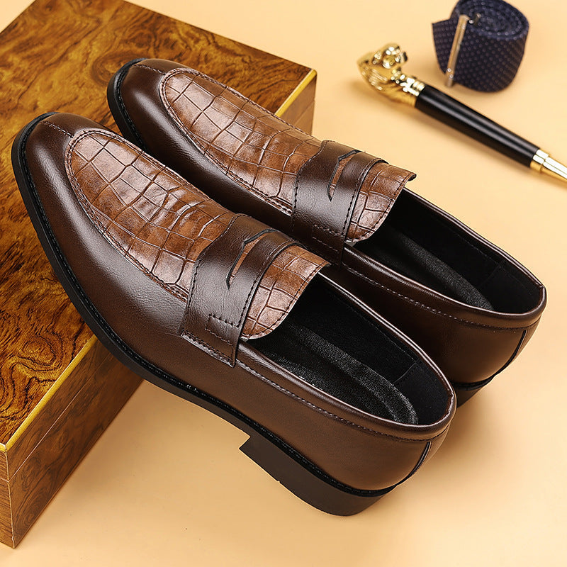 Men's Croc-Effect Penny Loafers in Brown - additional view 5 | Hensley London