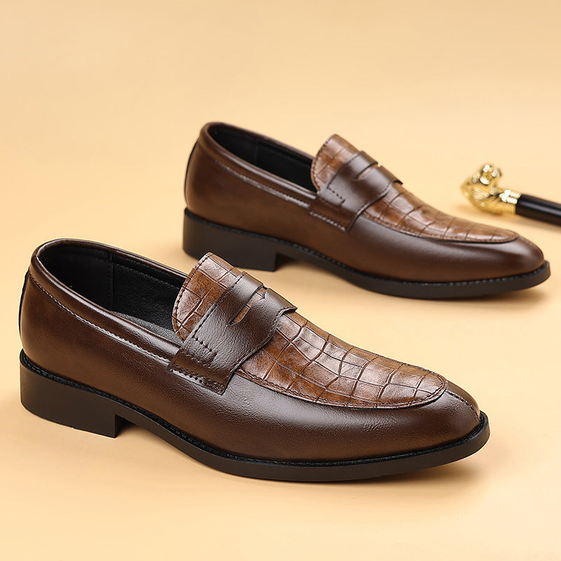 Men's Croc-Effect Penny Loafers in Brown - additional view 6 | Hensley London