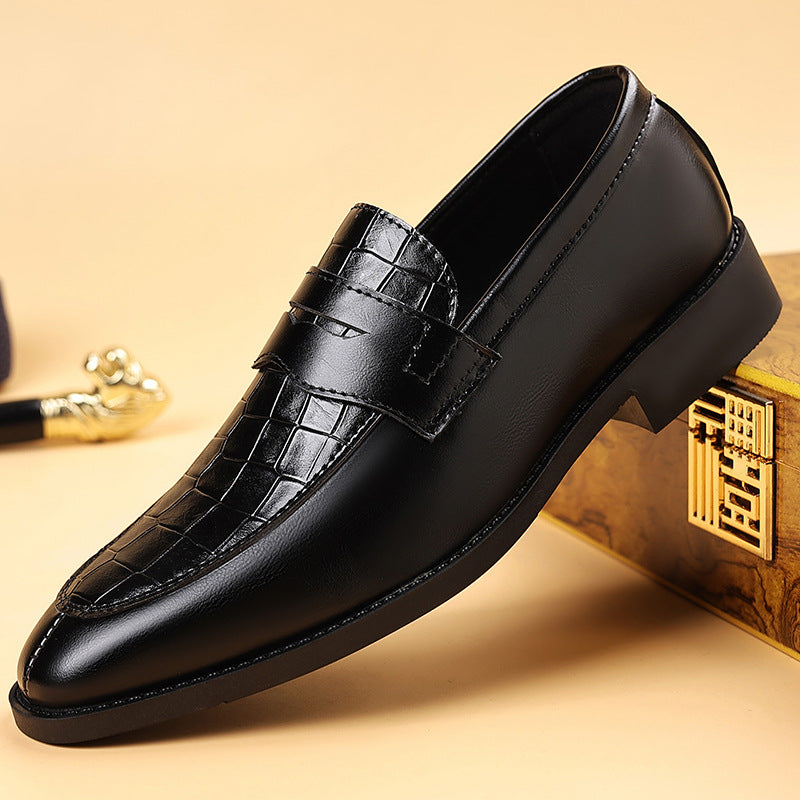 Men's Croc-Effect Penny Loafers in Black - additional view 7 | Hensley London
