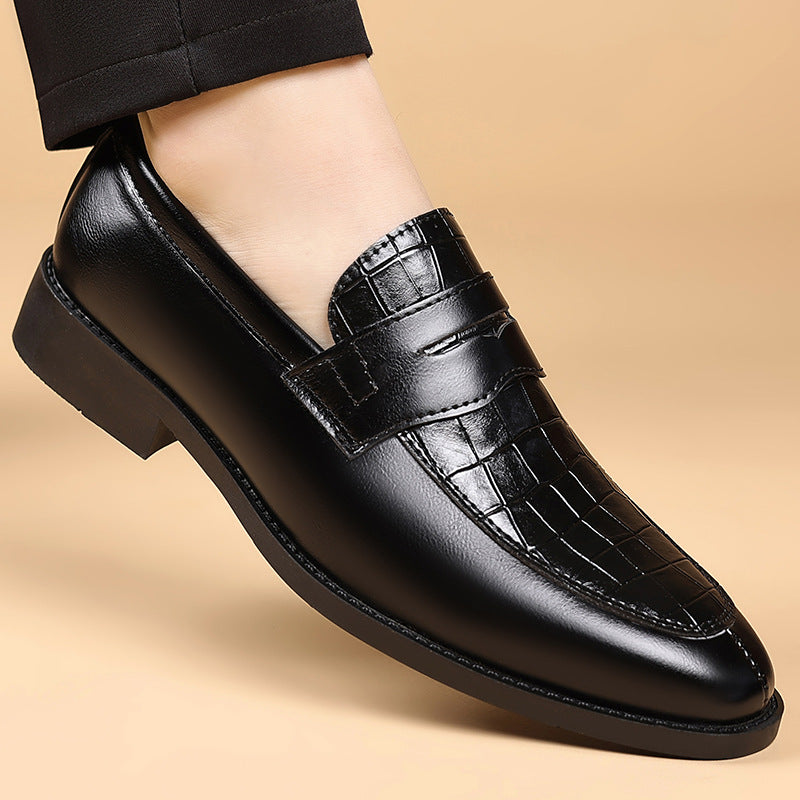 Men's Croc-Effect Penny Loafers in Black - additional view 8 | Hensley London