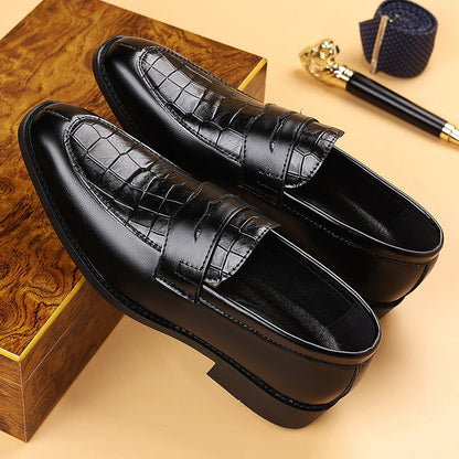 Men's Croc-Effect Penny Loafers in Black - additional view 9 | Hensley London