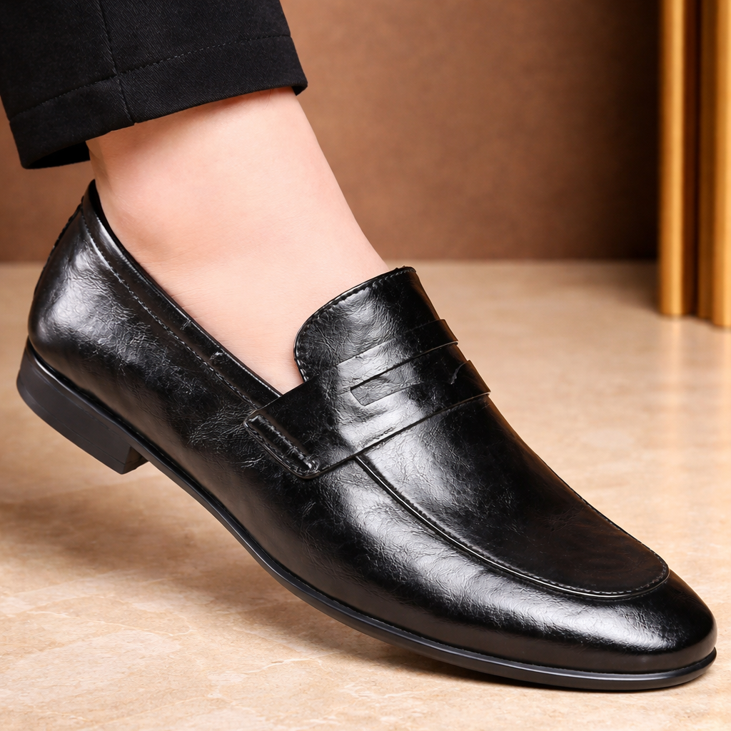Men's Leather Penny Loafers – side view | Hensley London