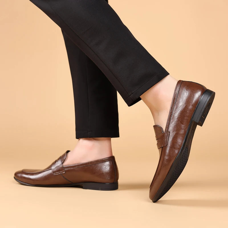 Men's Leather Penny Loafers – product view | Hensley London