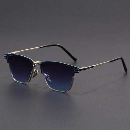 Men's Titanium Polarized Browline Sunglasses in Blue - main view | Hensley London