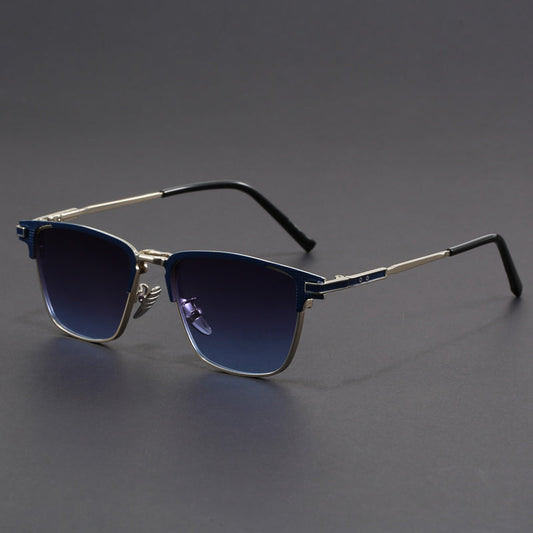 Men's Titanium Polarized Browline Sunglasses in Blue - main view | Hensley London