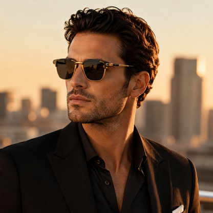Men's Titanium Polarized Browline Sunglasses - product view | Hensley London